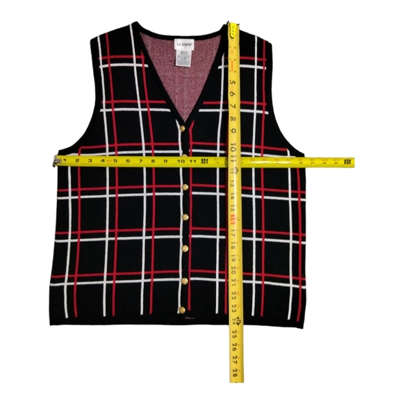 Liz Baker Sz Medium Black red white and Gold button down cotton sweater vest - Picture 4 of 13